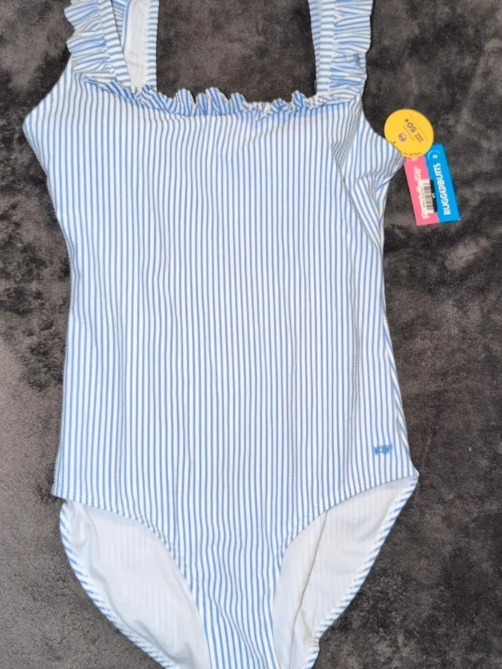 Ruffle Butts Women's' Light Blue & White Striped One-Piece Swimsuit W/ UPF50
